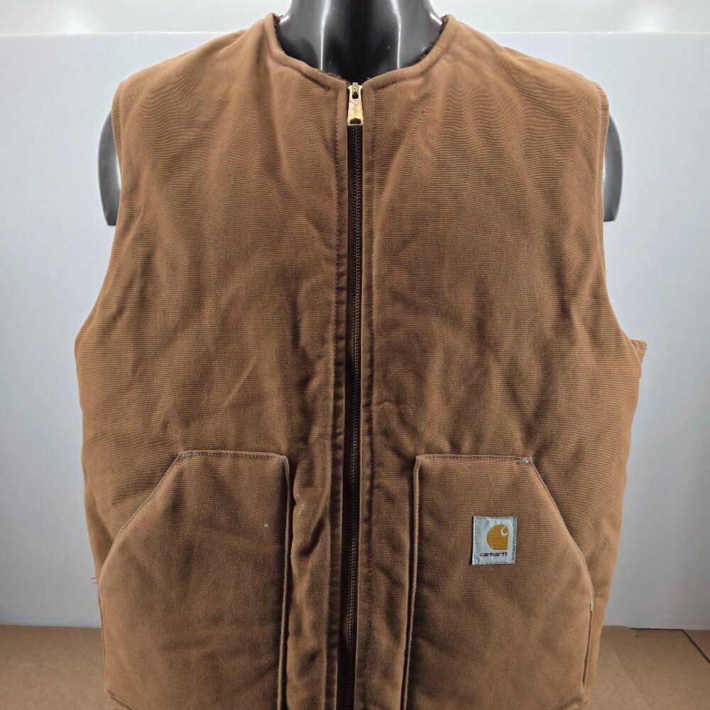 Carhartt Duck Quilt Lined Canvas Work Vest Brown Jacket VO1 BRN Size 2XL